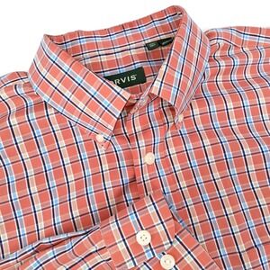 Orvis Shirt XLT Plaid Casual Button Up Long Sleeve Classic Mens (pink/orange)